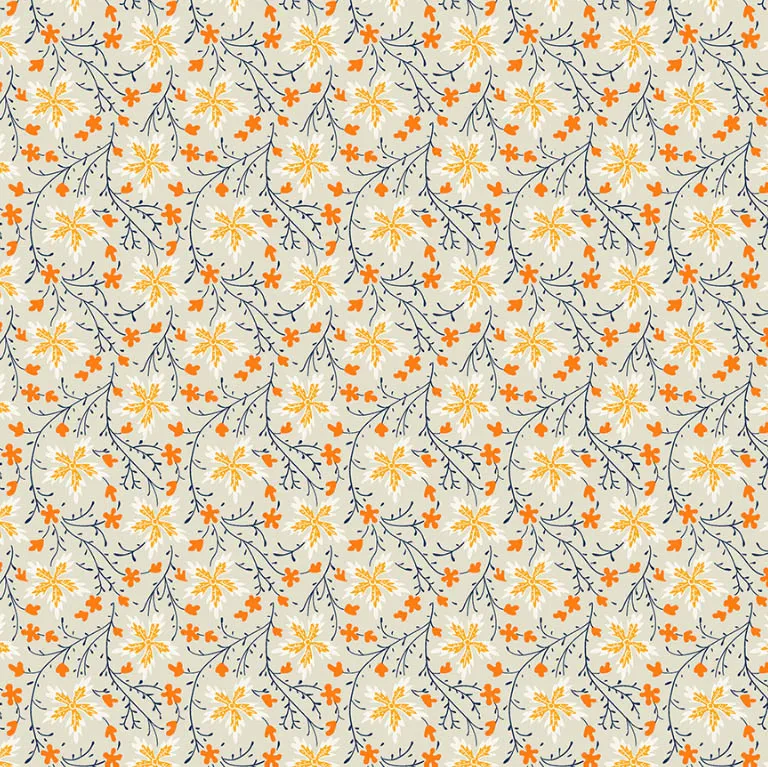 Katoen beige met oranje bloemen